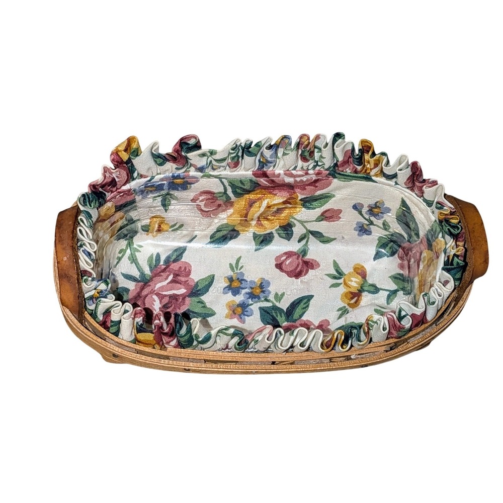 Longaberger 1995 Handwoven Basket Floral Liner Ruffled Dresden Ohio